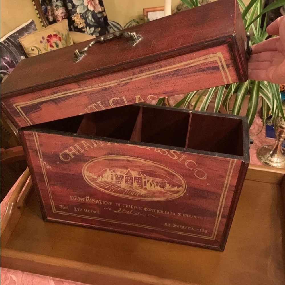 Wine Wood Storage Box Wooden Chianti Classico with Handle Carrying Case - Picture 4 of 7